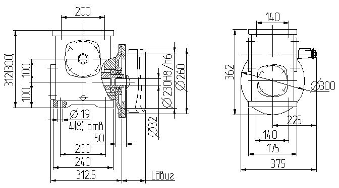 Габаритные и присоединительные размеры с электродвигателем АИР-112