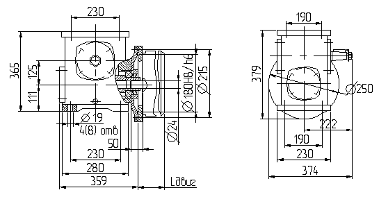 Габаритные и присоединительные размеры с электродвигателем АИР-90