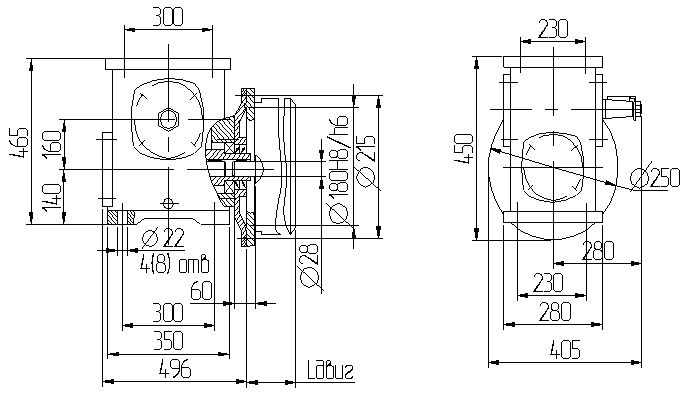 Габаритные и присоединительные размеры с электродвигателем АИР-100